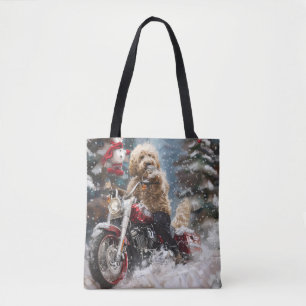 Goldendoodle Hond Rijden Motorfiets Kerstmis Draagtas