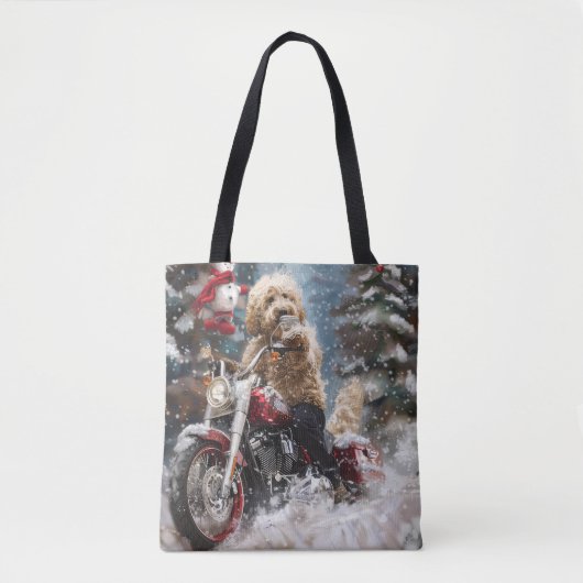 Goldendoodle Hond Rijden Motorfiets Kerstmis Draagtas (Voorkant)