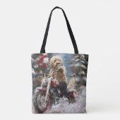 Goldendoodle Hond Rijden Motorfiets Kerstmis Draagtas (Achterkant)