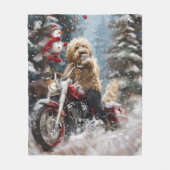 Goldendoodle Hond Rijden Motorfiets Kerstmis Fleece Deken (Voorkant)