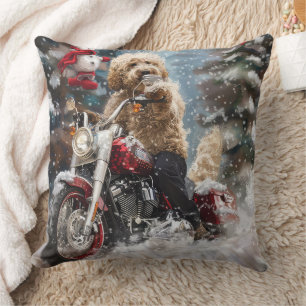 Goldendoodle Hond Rijden Motorfiets Kerstmis Kussen