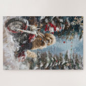 Goldendoodle Hond Rijden Motorfiets Kerstmis Legpuzzel (Horizontaal)