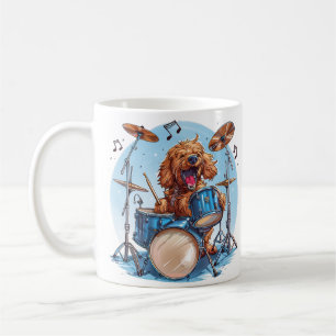 Goldendoodle Hond Speelt op Drums Koffiemok