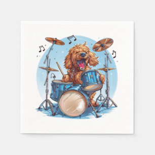 Goldendoodle Hond Speelt op Drums Servet