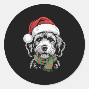 Goldendoodle Hond Xmas Santa Hat Sjaal Kerst Co Ronde Sticker