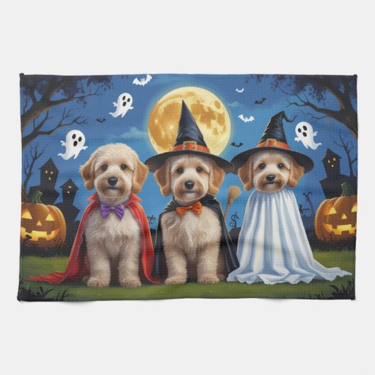 Goldendoodle Honden Pompoen Halloween Grappig Theedoek (Horizontaal)