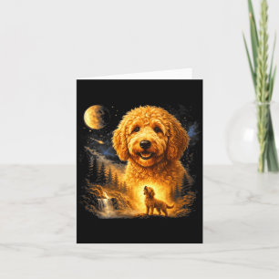 Goldendoodle huilend naar de maan vintage mystiek kaart