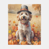 Goldendoodle in de herfst laat Thanksgiving kunst Fleece Deken (Voorkant)