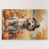 Goldendoodle in de herfst laat Thanksgiving kunst  Legpuzzel (Horizontaal)