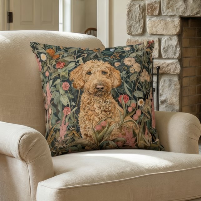 Goldendoodle in een William Morris Style Garden Kussen (Creator heeft geüpload)