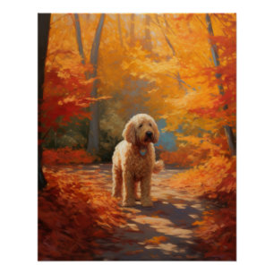 Goldendoodle in Herfstbladeren Herfst Inspire Perfect Poster