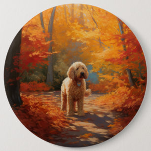 Goldendoodle in Herfstbladeren Herfst Inspire Ronde Button 6,0 Cm