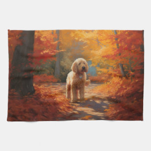 Goldendoodle in Herfstbladeren Herfst Inspire Theedoek