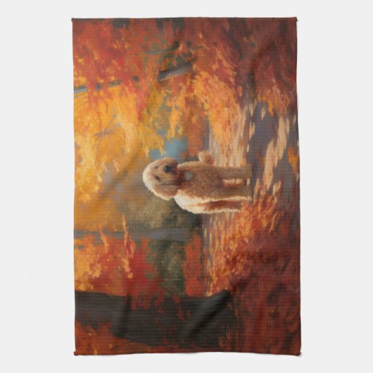Goldendoodle in Herfstbladeren Herfst Inspire Theedoek (Verticaal)