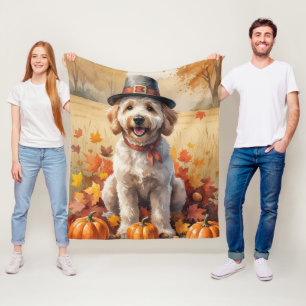 Goldendoodle in herfstbladeren Thanksgiving Kunst Fleece Deken