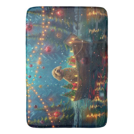 Goldendoodle Kerst Feestelijke reis Badmat (Voorkant Verticaal)