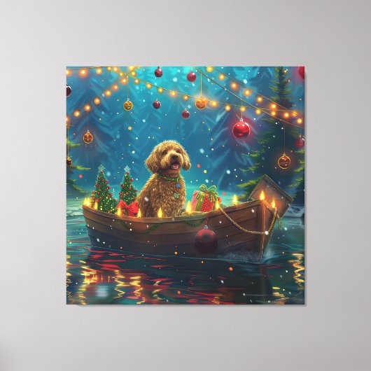 Goldendoodle Kerst Feestelijke reis Canvas Afdruk (Voorkant)