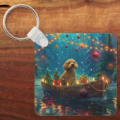 Goldendoodle Kerst Feestelijke reis Sleutelhanger (Voorkant)