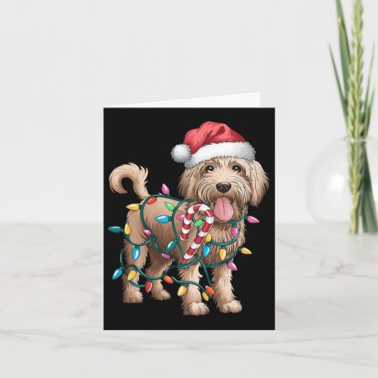 Goldendoodle Kerst Gouden Doodle Pyjama voor W Kaart (Voorkant)