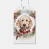 Goldendoodle Kerstkrans Feestelijke Pup Cadeaulabel (Voorkant)