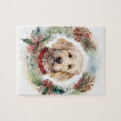 Goldendoodle Kerstkrans Feestelijke Pup Legpuzzel (Horizontaal)