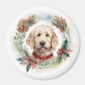 Goldendoodle Kerstkrans Feestelijke Pup Magneet (Voorkant)