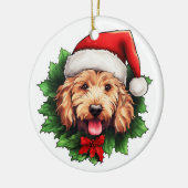 Goldendoodle Kerstkrans Keramisch Ornament (Links)