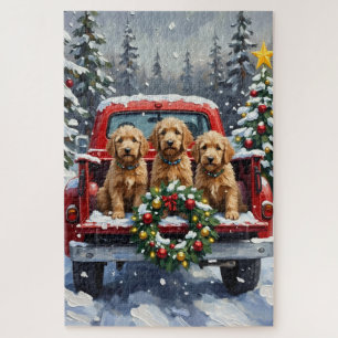 Goldendoodle Kerstmis Rode Truck Vakantie Legpuzzel