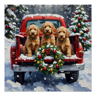 Goldendoodle Kerstmis Rode Truck Vakantie Perfect Poster