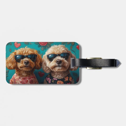 Goldendoodle met hart Rozen Valentijnsdag Bagagelabel (Achterkant horizontaal)