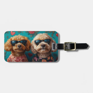 Goldendoodle met hartrozen Valentijnsdag Bagagelabel