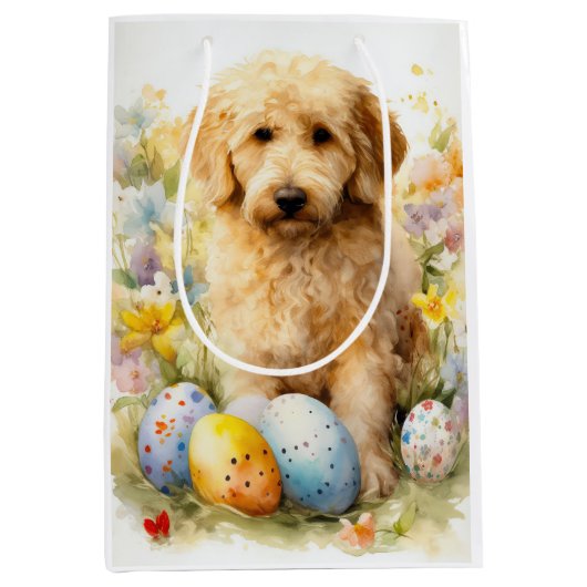 Goldendoodle met paaseieren medium cadeauzakje (Voorkant)