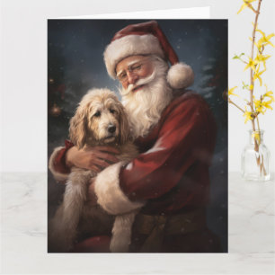 Goldendoodle Met Sinterklaas Feestelijke Kerstmis Kaart