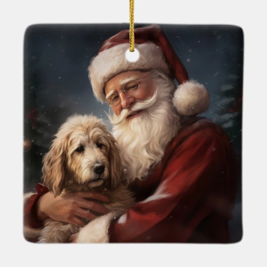 Goldendoodle Met Sinterklaas Feestelijke Kerstmis Keramisch Ornament (Achterkant)