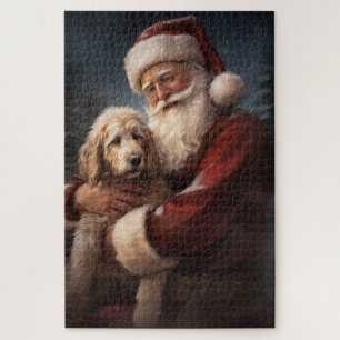 Goldendoodle Met Sinterklaas Feestelijke Kerstmis Legpuzzel