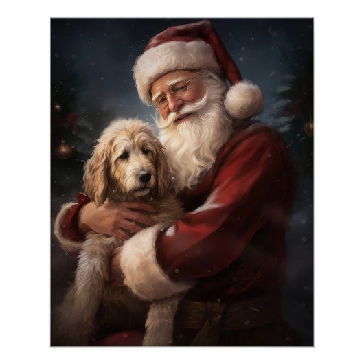 Goldendoodle Met Sinterklaas Feestelijke Kerstmis Perfect Poster (Voorkant)