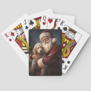Goldendoodle Met Sinterklaas Feestelijke Kerstmis Pokerkaarten