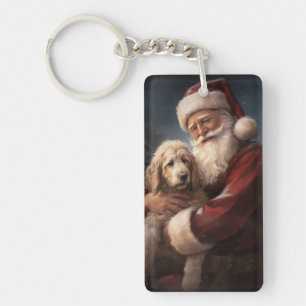 Goldendoodle Met Sinterklaas Feestelijke Kerstmis Sleutelhanger
