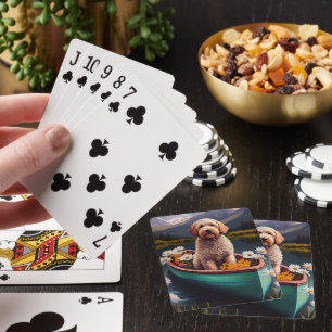 Goldendoodle op een peddel: Een landschappelijk av Pokerkaarten