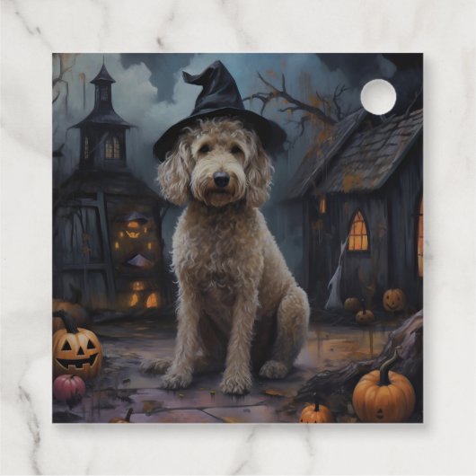 Goldendoodle pompoenen Halloween eng Bedankjes Labels (Achterkant)