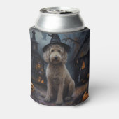 Goldendoodle pompoenen Halloween eng Blikjeskoeler (Blikje Achterkant)