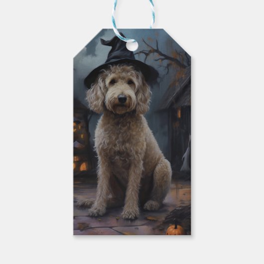Goldendoodle pompoenen Halloween eng Cadeaulabel (Voorkant)