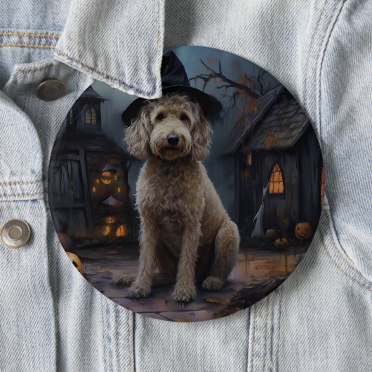 Goldendoodle pompoenen Halloween eng Ronde Button 6,0 Cm (In situ)