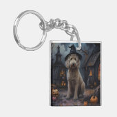 Goldendoodle pompoenen Halloween eng Sleutelhanger (Voorkant Links)