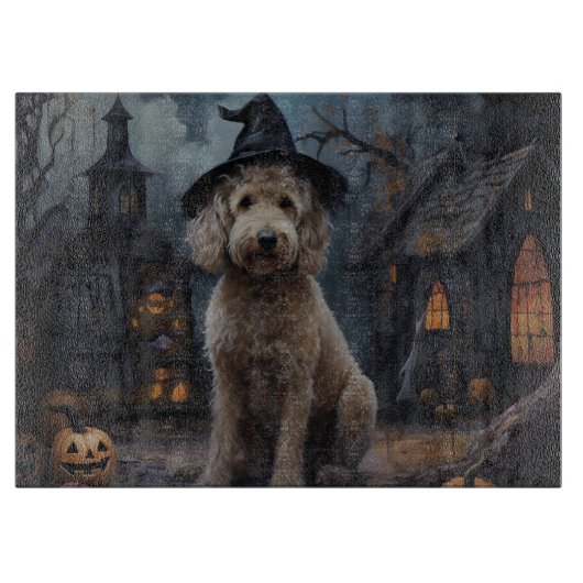Goldendoodle pompoenen Halloween eng Snijplank (Voorkant)