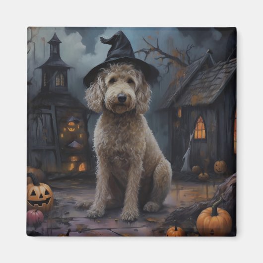 Goldendoodle Pompoenen Halloween Griezelen Magneet (Voorkant)