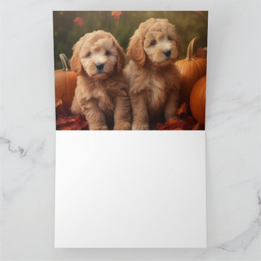 Goldendoodle Puppy Herfst Delight Pompoen Kaart (Binnen)