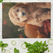Goldendoodle Puppy Herfst Delight Pompoen Theedoek (Gevouwen)