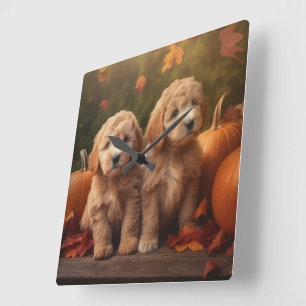 Goldendoodle Puppy Herfst Delight Pompoen Vierkante Klok