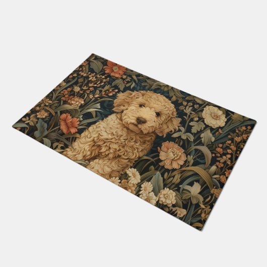 Goldendoodle Puppy in William Morris Style Garden Deurmat (Schuin)